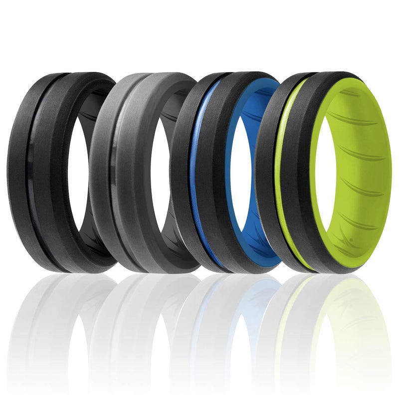 ROQ Silicone Rings for Men 1/2/3/4/6 Multipack of Breathable Mens Silicone Rubber Wedding Rings Bands - Duo Collection - Image 1
